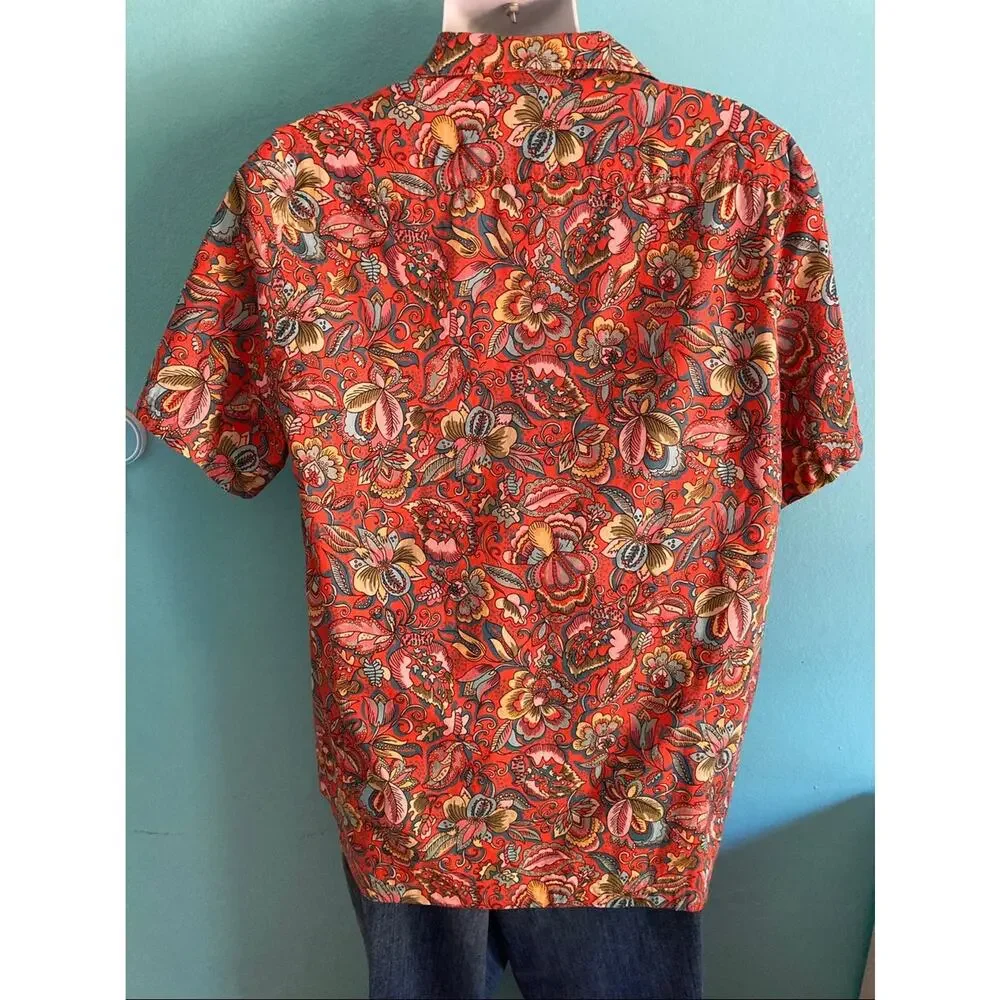 J. Crew With Liberty of London Mens Size XL Red Floral Print Summer Cotton Shirt